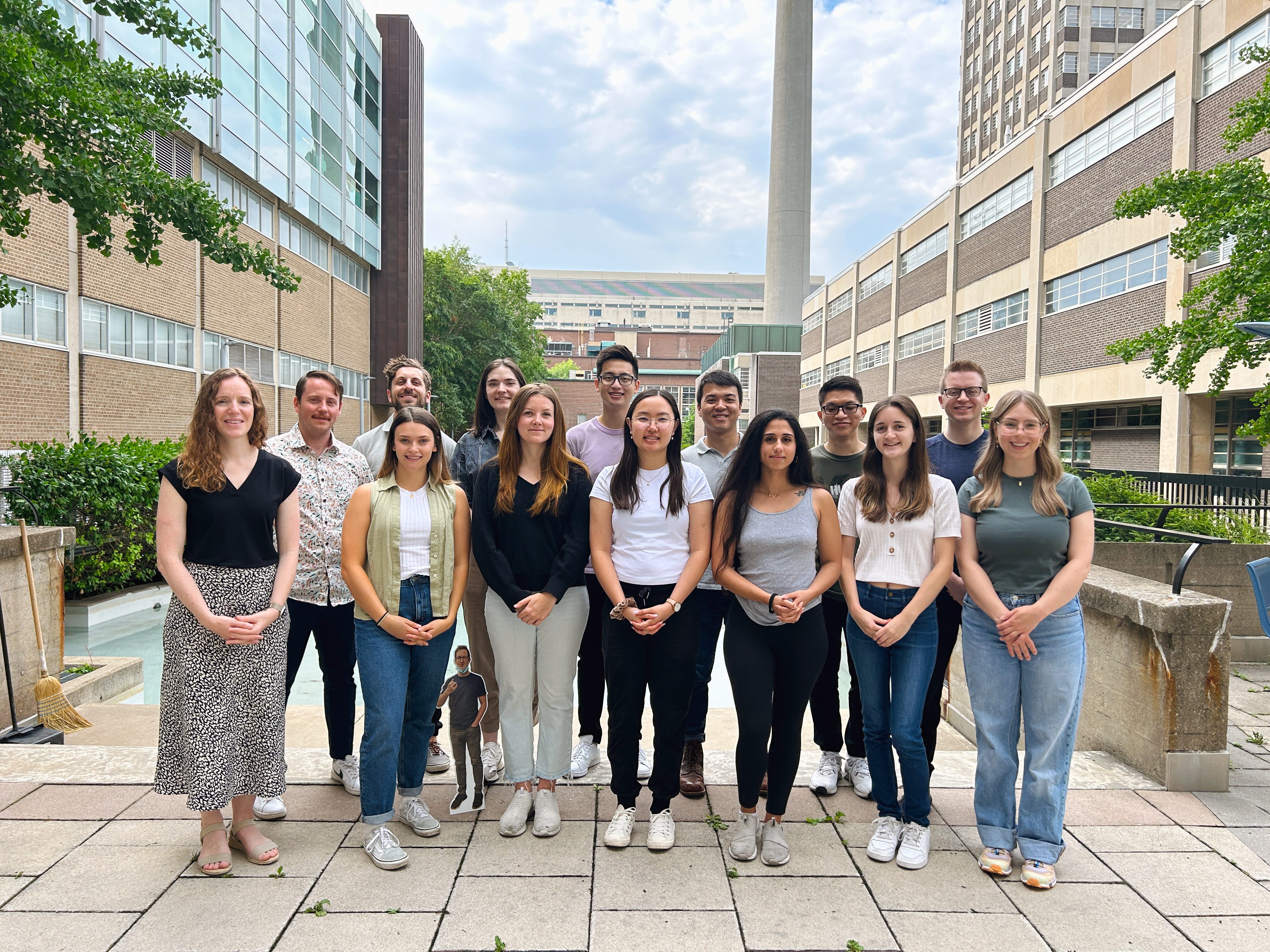 The group standing in front of Lash Miller. Back row, left to right: James, Anthony, Sam, Ben, Brian, Terry, John. Front row, left to right: Sophie, Marissa, Katie, Julie, Negin, Livi, Alex.